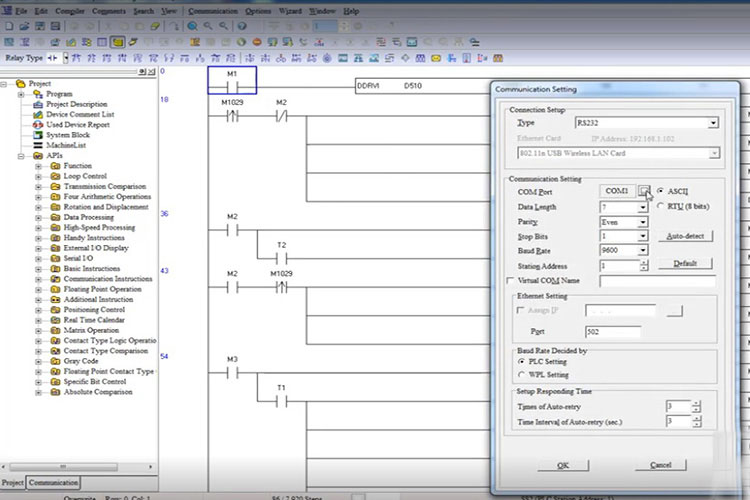 انتخاب COM1 در WPLSoft